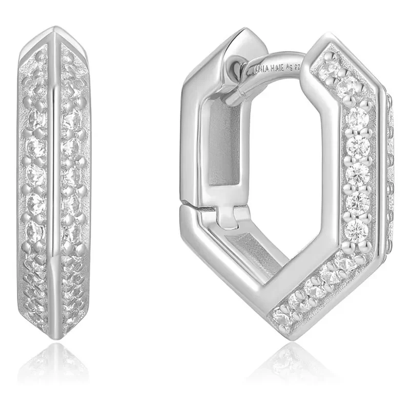 ANIA HAIE SILVER SPARKLING SHIELD HOOP EARRINGS E067-06H