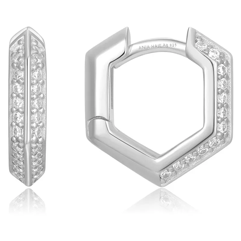 ANIA HAIE SILVER SPARKLING SHIELD HOOP EARRINGS E067-06H