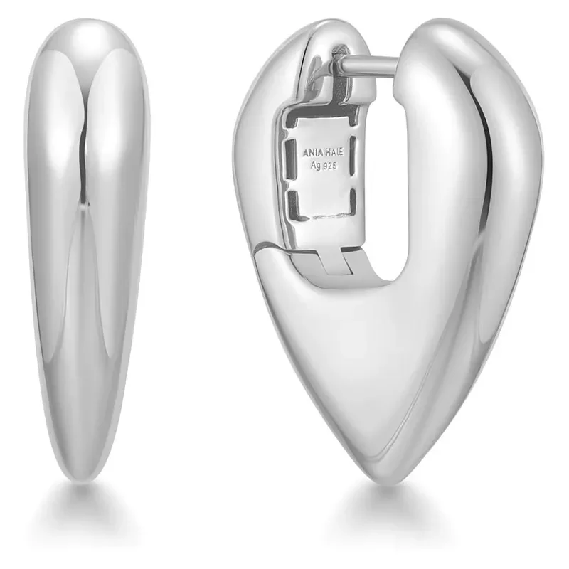 ANIA HAIE SILVER PUFFY SHIELD HOOP EARRINGS E067-09H