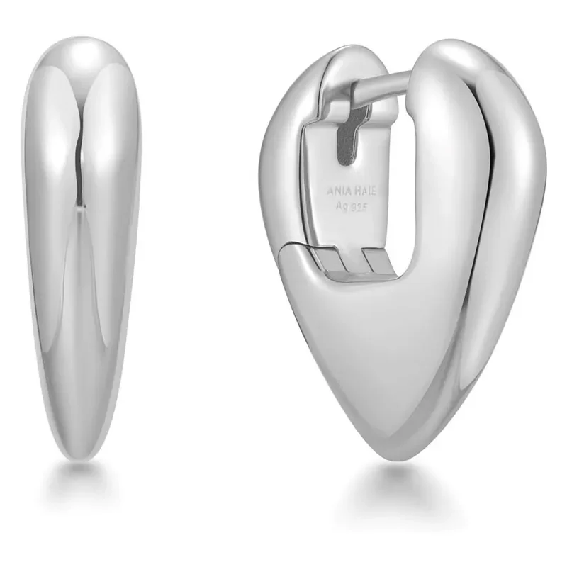 ANIA HAIE SILVER PUFFY SHIELD HUGGIE HOOP EARRINGS E067-10H