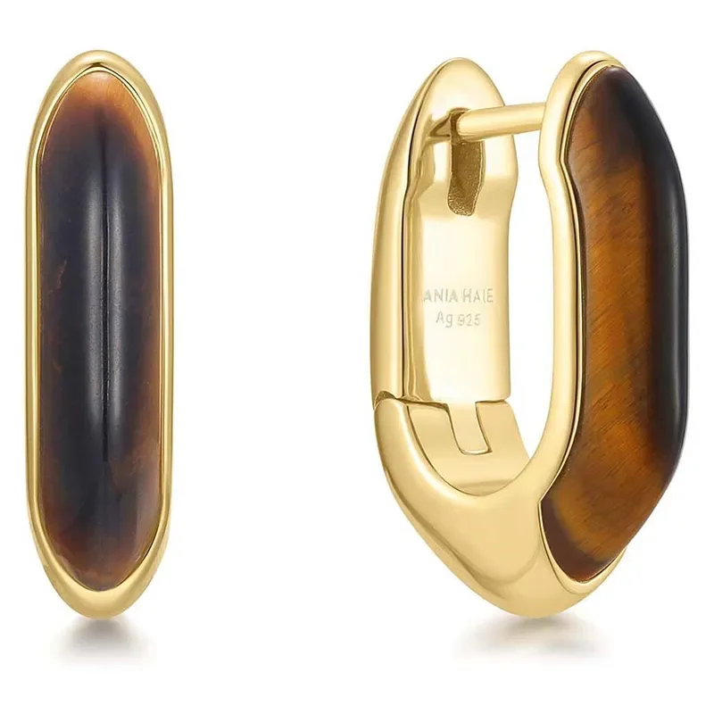 ANIA HAIE GOLD TIGER EYE HOOP EARRINGS E068-01G-TE