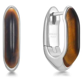 ANIA HAIE SILVER TIGER EYE HOOP EARRINGS E068-01H-TE
