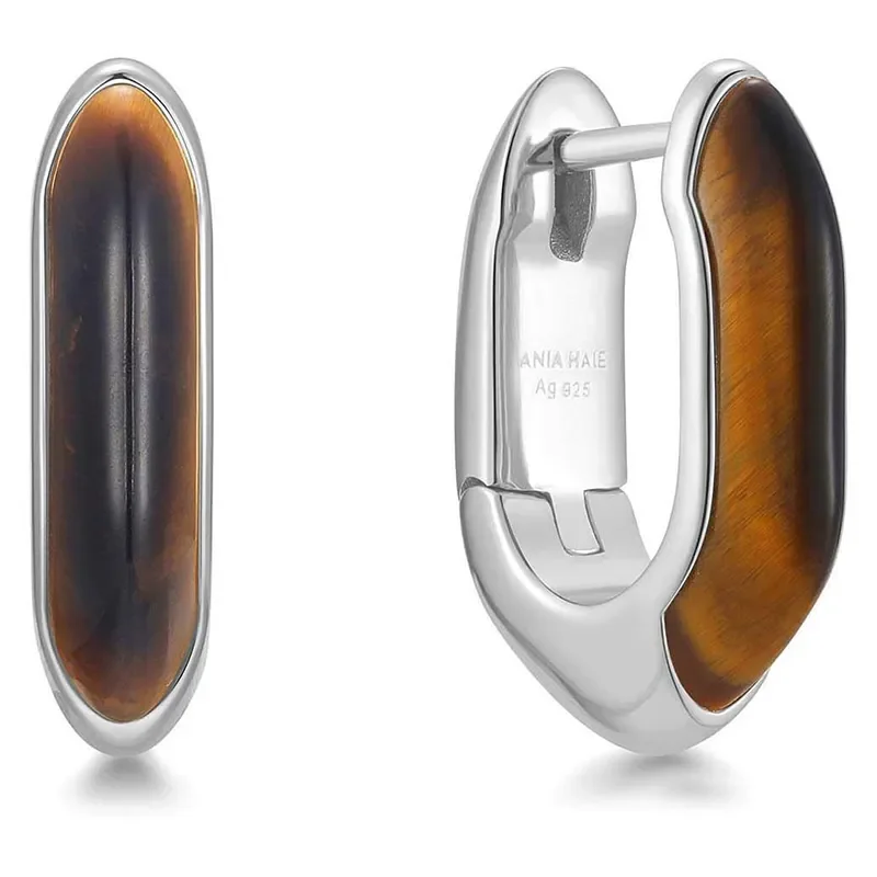 ANIA HAIE SILVER TIGER EYE HOOP EARRINGS E068-01H-TE
