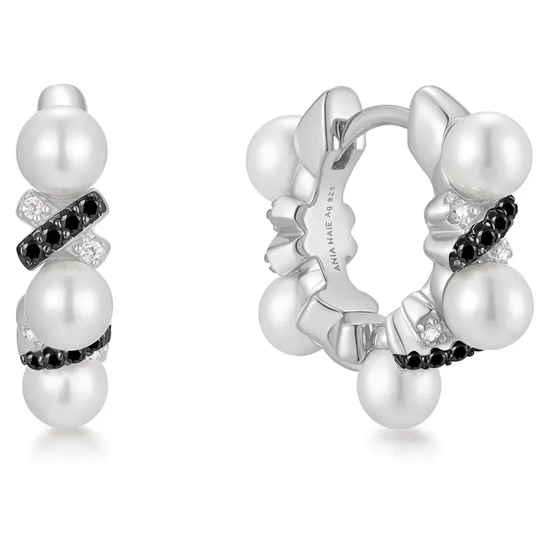 ANIA HAIE SILVER SPARKLING BRAIDED SHELL PEARL EARRINGS E069-07T