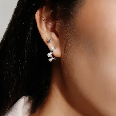 ANIA HAIE SILVER SPARKLING BRAIDED SHELL PEARL EARRINGS E069-07T