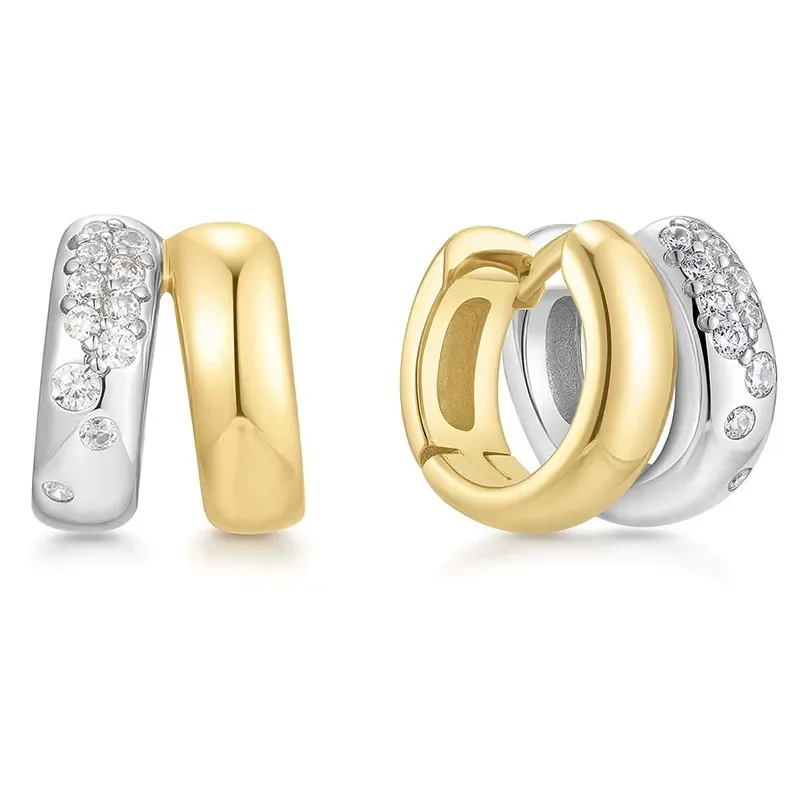 ANIA HAIE TWO-TONE SPARKLING DUET HOOP EARRINGS E069-08T