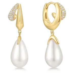 ANIA HAIE SPARKLING DUET SHELL PEARL DROP HOOP EARRINGS E069-09G