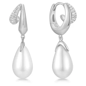 ANIA HAIE SPARKLING DUET SHELL PEARL DROP HOOP EARRINGS E069-09H