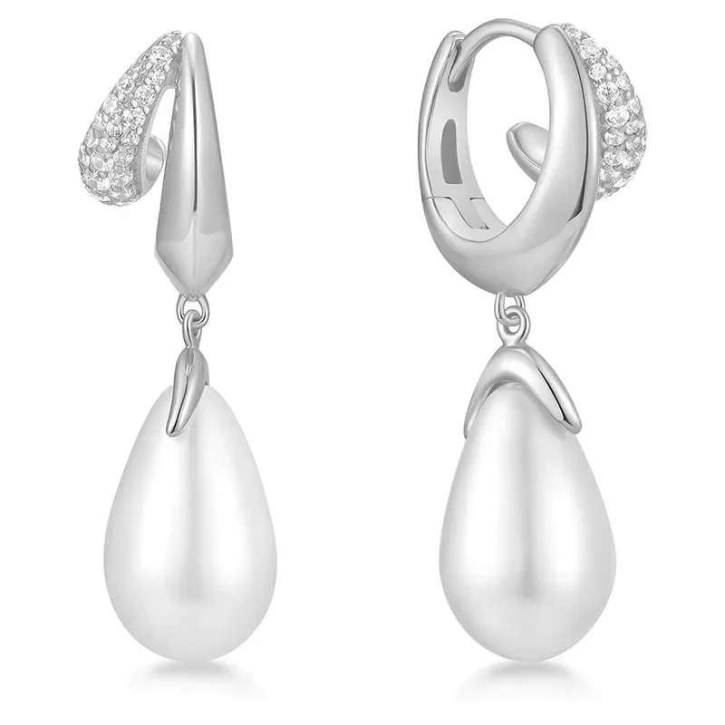 ANIA HAIE SPARKLING DUET SHELL PEARL DROP HOOP EARRINGS E069-09H