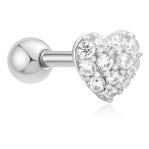 ANIA HAIE SILVER PAVE HEART BARBELL SINGLE EARRING E070-04H