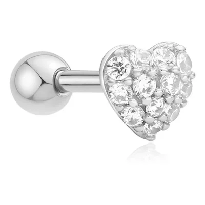 ANIA HAIE SILVER PAVE HEART BARBELL SINGLE EARRING E070-04H