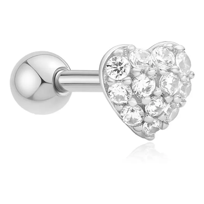 ANIA HAIE SILVER PAVE HEART BARBELL SINGLE EARRING E070-04H