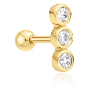 ANIA HAIE GOLD TRIPLE STONE BEZEL BARBELL SINGLE EARRING E070-05G