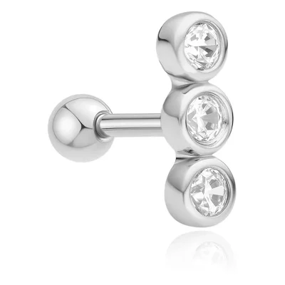ANIA HAIE SILVER TRIPLE STONE BEZEL BARBELL SINGLE EARRING E070-05H