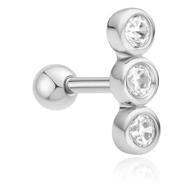 ANIA HAIE SILVER TRIPLE STONE BEZEL BARBELL SINGLE EARRING E070-05H