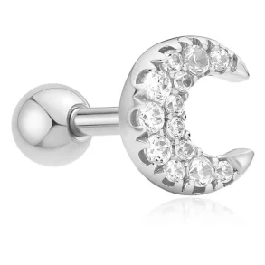 ANIA HAIE SILVER PAVE CRESCENT MOON BARBELL SINGLE EARRING E070-07H