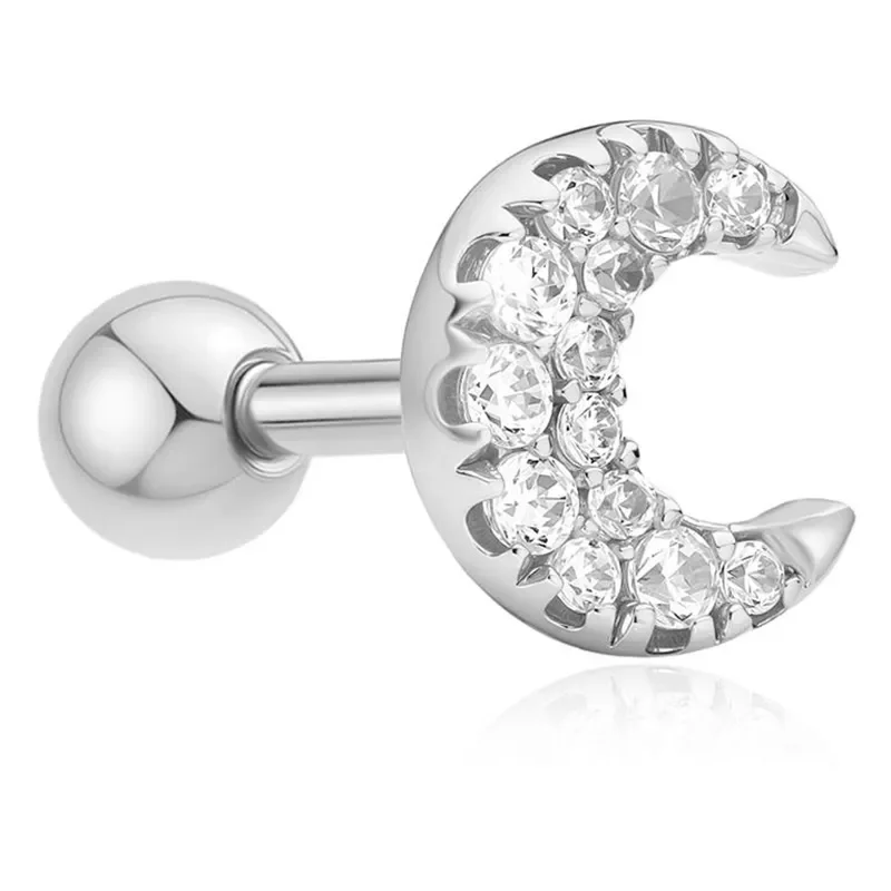 ANIA HAIE SILVER PAVE CRESCENT MOON BARBELL SINGLE EARRING E070-07H