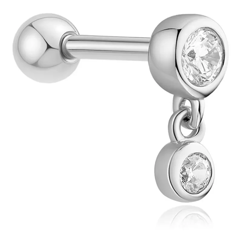 ANIA HAIE SILVER BEZEL DANGLE BARBELL SINGLE EARRING E070-09H