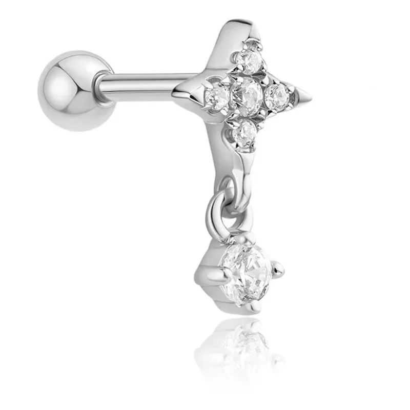 ANIA HAIE SILVER STAR DANGLE BARBELL SINGLE EARRING E070-12H