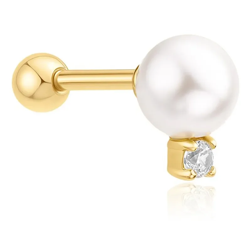 ANIA HAIE GOLD SHELL PEARL SPARKLING BARBELL SINGLE EARRING E070-14G