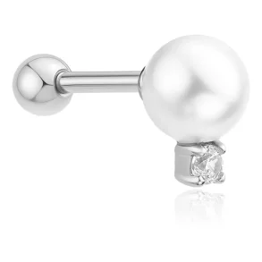 ANIA HAIE SILVER SHELL PEARL SPARKLING BARBELL SINGLE EARRING E070-14H