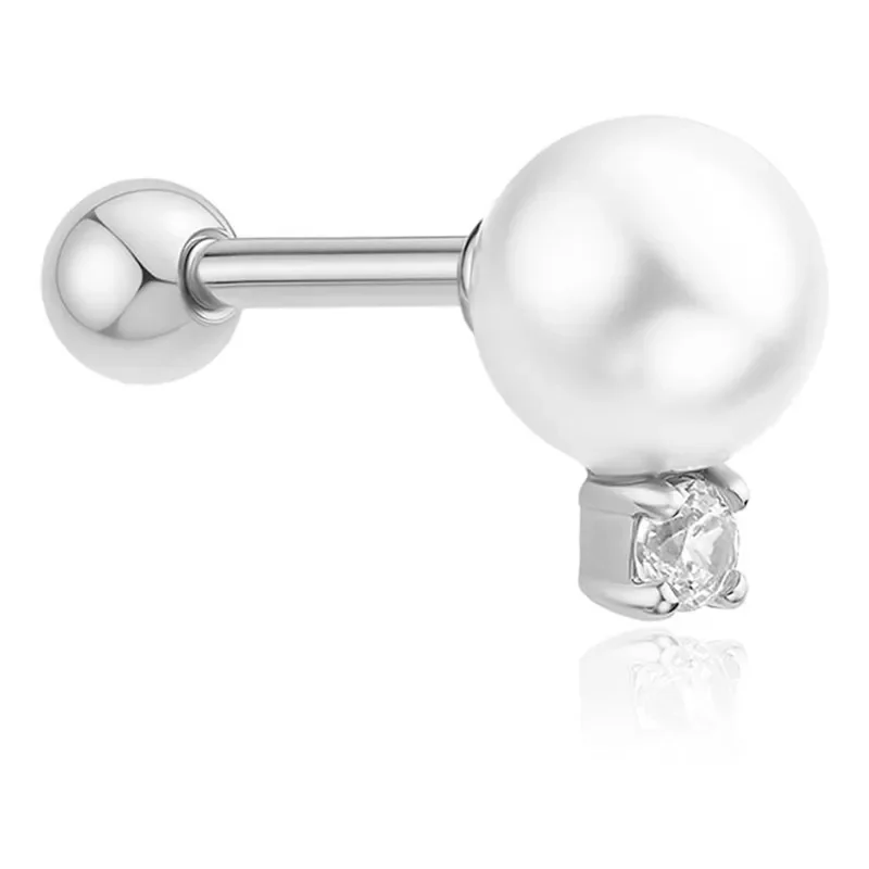 ANIA HAIE SILVER SHELL PEARL SPARKLING BARBELL SINGLE EARRING E070-14H
