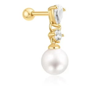 ANIA HAIE GOLD SHELL PEARL DANGLING BARBELL SINGLE EARRING E070-15G