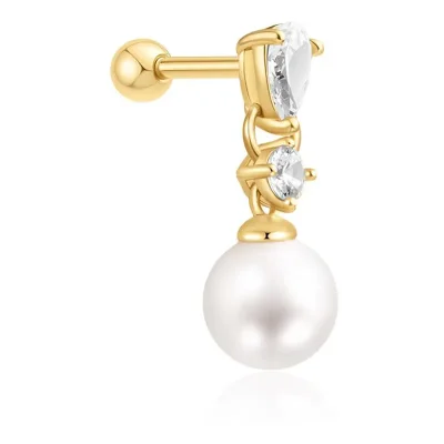 ANIA HAIE GOLD SHELL PEARL DANGLING BARBELL SINGLE EARRING E070-15G