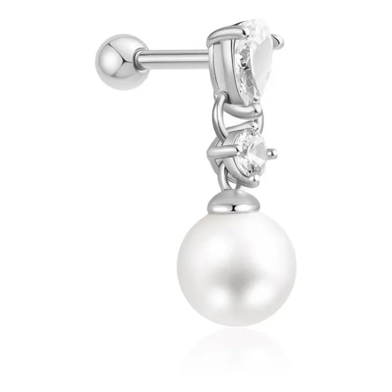 ANIA HAIE SILVER SHELL PEARL DANGLING BARBELL SINGLE EARRING E070-15H