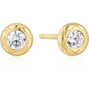 ANIA HAIE GOLD TEXTURED BEZEL-SET STUD EARRINGS E072-01G