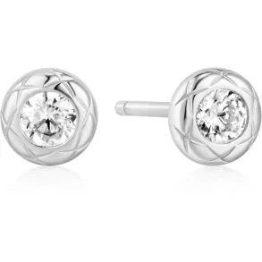 ANIA HAIE SILVER TEXTURED BEZEL-SET STUD EARRINGS E072-01H