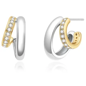 ANIA HAIE TWO-TONE SPARKLING STUD HOOP EARRINGS E072-05T