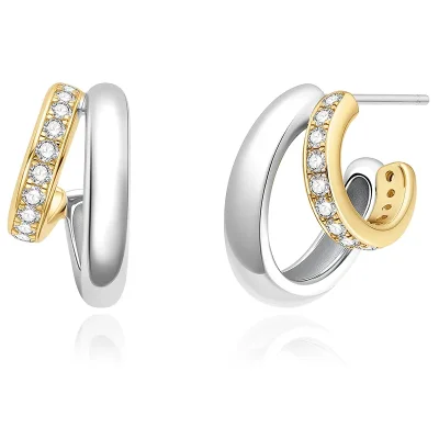 ANIA HAIE TWO-TONE SPARKLING STUD HOOP EARRINGS E072-05T