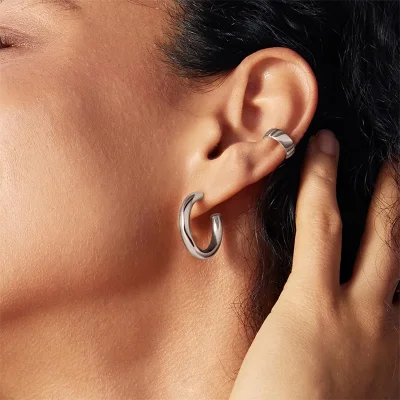 ANIA HAIE SILVER CLASSIC TUBE MEDIUM HOOP EARRINGS E072-11H