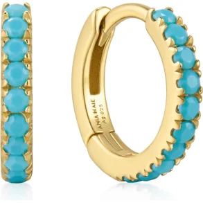 ANIA HAIE GOLD AQUA BLUE ROW HUGGIE HOOP EARRINGS E073-03G