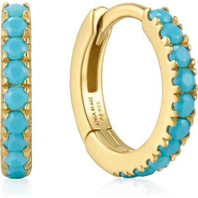 ANIA HAIE GOLD AQUA BLUE ROW HUGGIE HOOP EARRINGS E073-03G