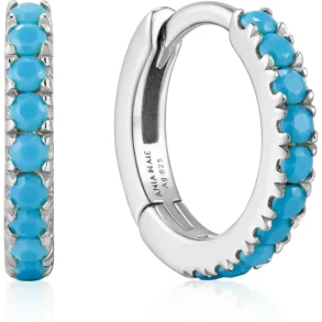 ANIA HAIE SILVER AQUA BLUE ROW HUGGIE HOOP EARRINGS E073-03H