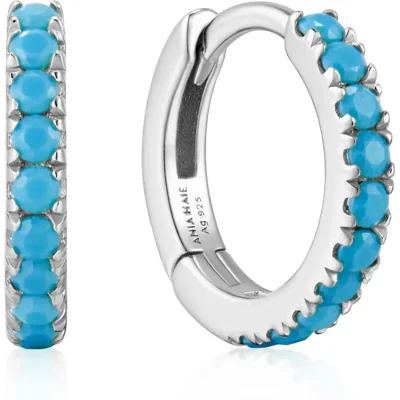 ANIA HAIE SILVER AQUA BLUE ROW HUGGIE HOOP EARRINGS E073-03H