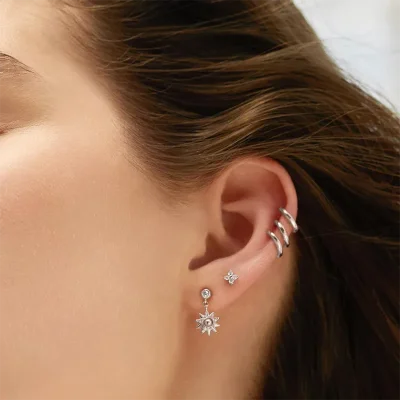 ANIA HAIE SILVER SUNBURST DANGLE STUD EARRINGS E074-02H