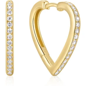 ANIA HAIE GOLD MEDIUM SPARKLE HEART HOOP EARRINGS E074-08G