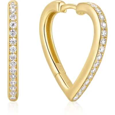 ANIA HAIE GOLD MEDIUM SPARKLE HEART HOOP EARRINGS E074-08G