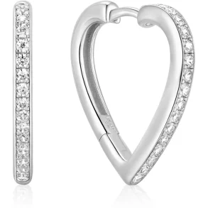 ANIA HAIE SILVER MEDIUM SPARKLE HEART HOOP EARRINGS E074-08H