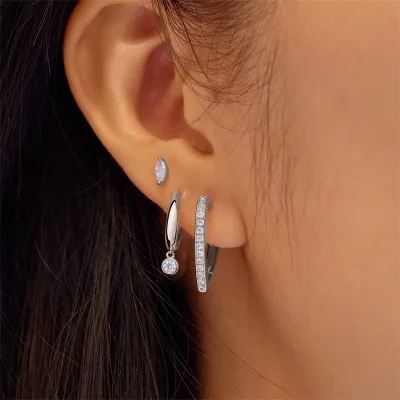 ANIA HAIE SILVER MEDIUM SPARKLE HEART HOOP EARRINGS E074-08H