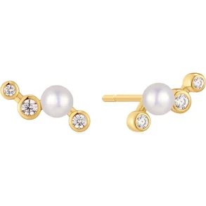 ANIA HAIE GOLD ZIG-ZAG SHELL PEARL STUD EARRINGS E074-11G