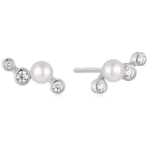 ANIA HAIE SILVER ZIG-ZAG SHELL PEARL STUD EARRINGS E074-11H