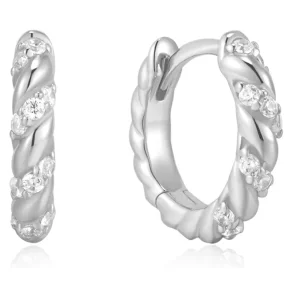 ANIA HAIE SILVER SPARKLE TWISTED HOOP EARRINGS E075-07H
