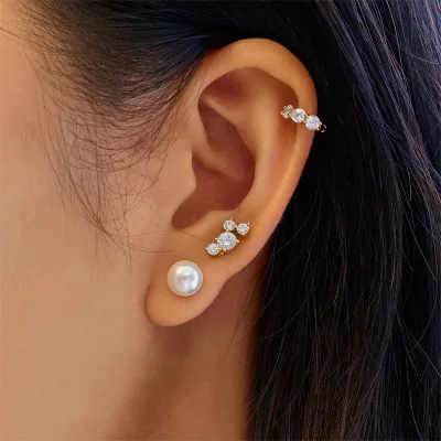 ANIA HAIE GOLD CASCADE SHELL PEARL DROP STUD EARRINGS E075-11G