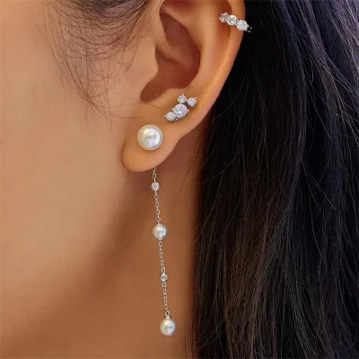 ANIA HAIE SILVER CASCADE SHELL PEARL DROP STUD EARRINGS E075-11H