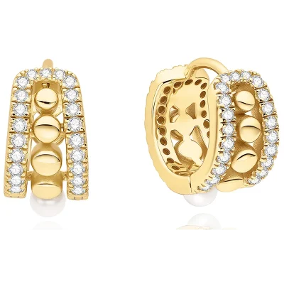 ANIA HAIE GOLD SPARKLING SHELL PEARL ROW HOOP EARRINGS E075-15G