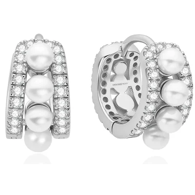 ANIA HAIE SILVER SPARKLING SHELL PEARL ROW HOOP EARRINGS E075-15H